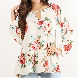 Ivory Floral Keyhole Blouse